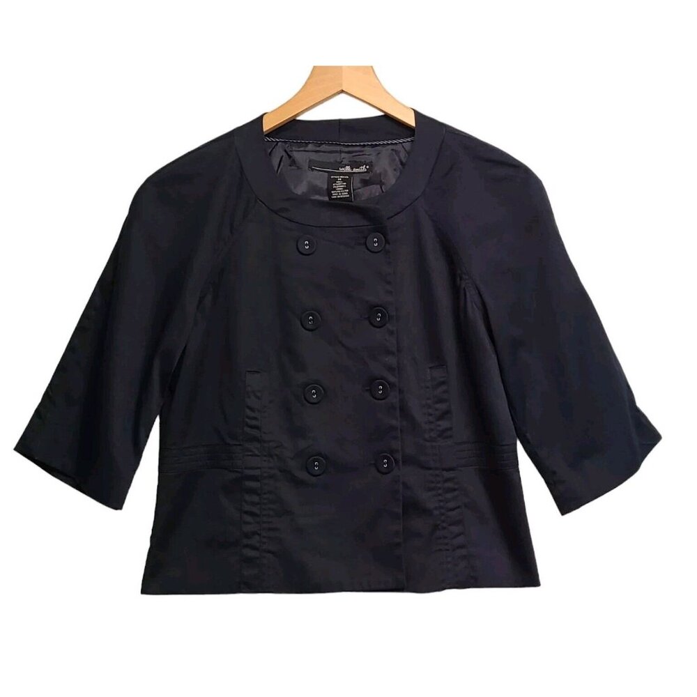 Willi Smith Womens Medium Cropped Navy Blue Double Breasted Blazer Offic…